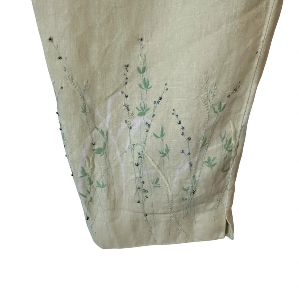 Ann Taylor Loft Pale Yellow Floral Embroidered Women’s Capri Pants No Size ? 8 - Picture 4 of 8